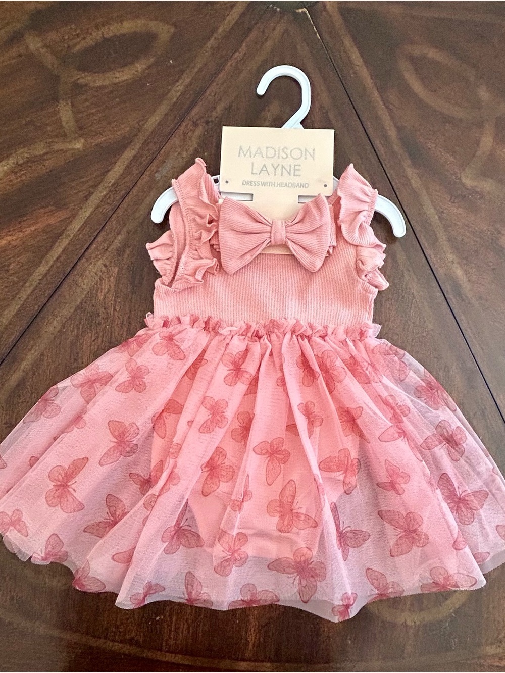 MADISON LAYNE NWT Girls Butterfly Tulle Dress/Matching Headband Size 6/9 Months